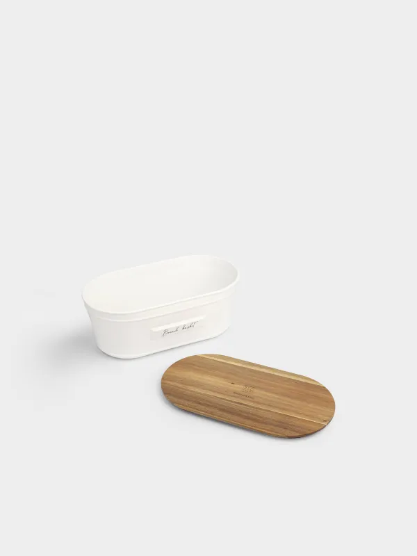 Хлебница, 33х17х13 см, с разделочной доской, керамика/дерево, овальная, молочная, Home stories, image-2
