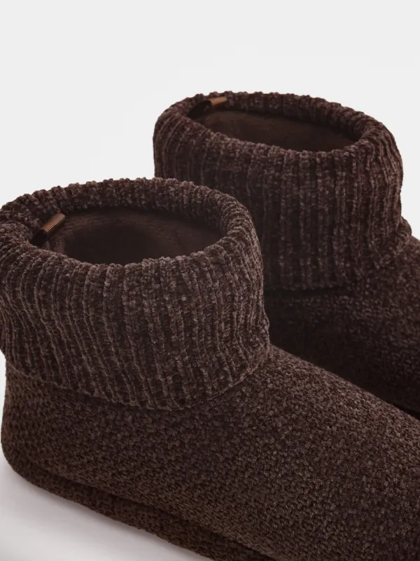 Тапочки домашние, высокие, коричневые, Knitted, image-3