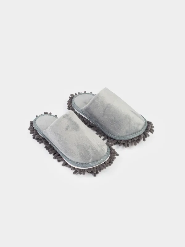Тапочки-полотеры, 28 см, со съемной подошвой, микрофибра, серые, Clean, image-2