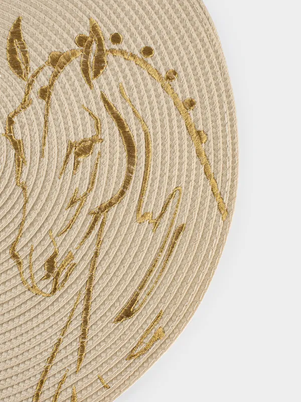 Салфетка под приборы, 38 см, полиэстер, круглая, молочная, Лошади, Circle embroidery, image-1