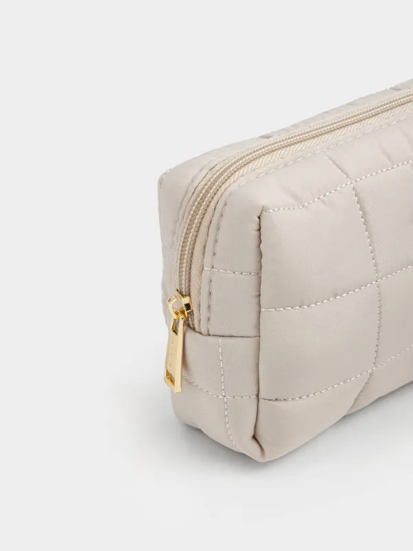 Косметичка, 18х11 см, стеганая, полиэстер, бежевая, One stitch, image-4