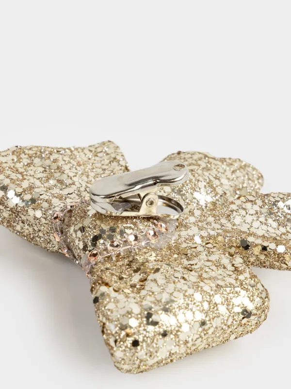 Украшение декоративное, 10 см, на клипсе, пенопласт, шампань, Бант с пайетками, Figure sparkle, image-1