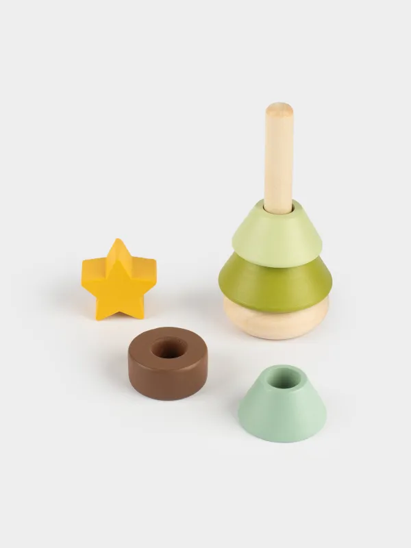 Игрушка развивающая, 12 см, 6 пр, дерево, Пирамидка елка, Christmas, image-3