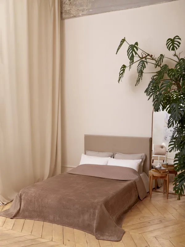 Покрывало, 220х240 см, стеганое, вельвет/микрофибра, коричневое, Ромбы, Stitch velvet, image-6