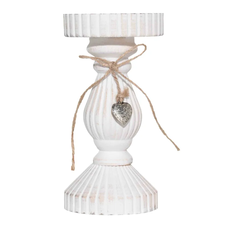 Подсвечник, 19 см, на ножке, дерево, белый, Ethno, image-1