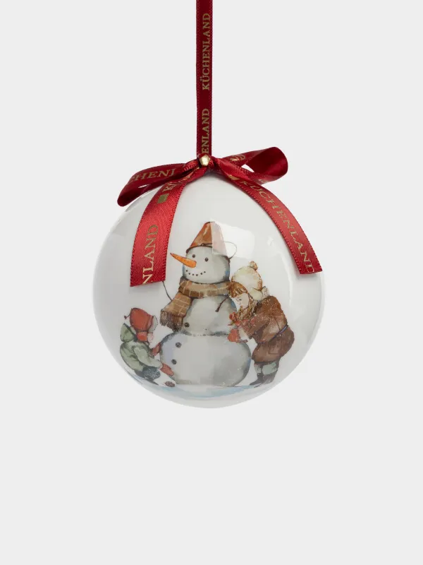 Игрушка елочная, 7 см, Шар, Снеговик и дети, Ball print, image-1