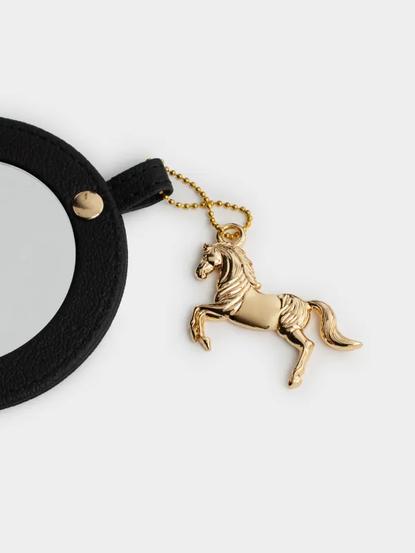 Зеркало карманное, 7 см, полиуретан/стекло, черное, Лошади, Stationery horse, image-2