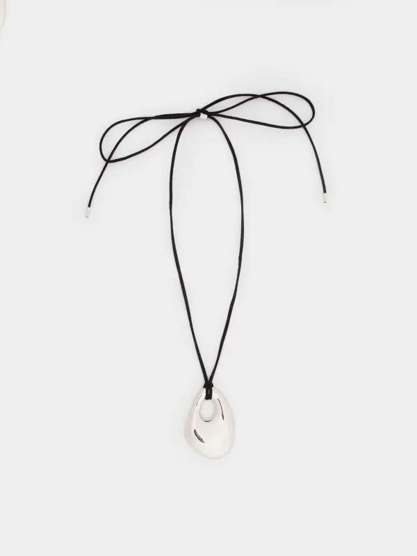 Цепочка-шнурок, 1,6 м, с подвеской, металл/нейлон, серебристая, Jewelry, image-0