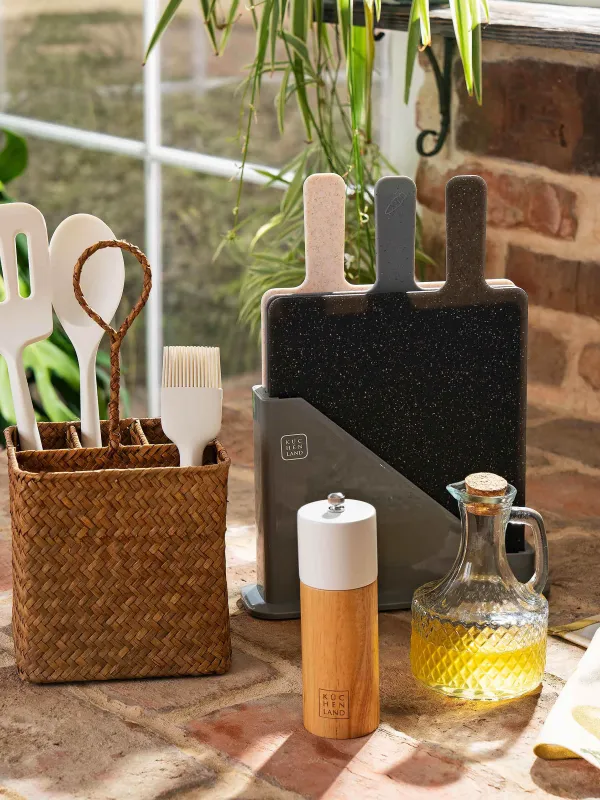 Доска разделочная, 32х20 см, 3 шт, в подставке, пластик, серая/бежевая/черная, Speck, image-7