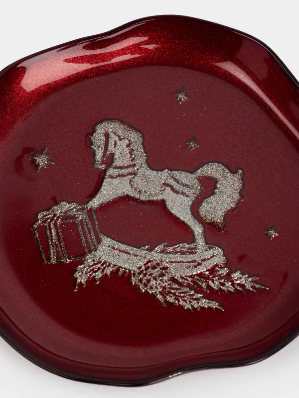 Блюдо, 21х2 см, стекло, бордовое, Лошадка, Brumal, image-3
