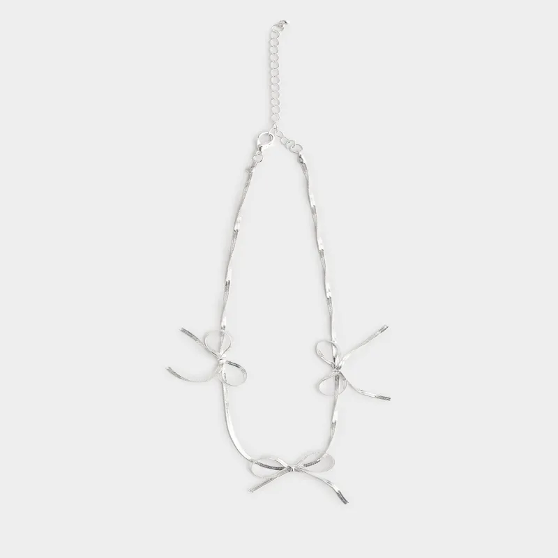 Цепочка, 40 см, металл, серебристая, Бантики, Jewelry