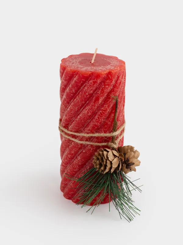 Свеча, 8х15 см, цилиндрическая, красная, Спираль, Spiral shape, image-1