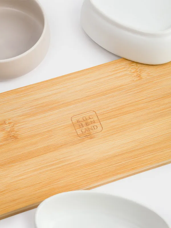 Набор для закусок, 3 пр, на подставке, керамика/бамбук, молочный, Bamboo, image-4