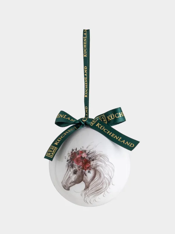Игрушка елочная, 7 см, пенопласт, Шар, Лошадка в венке, Ball print, image-1