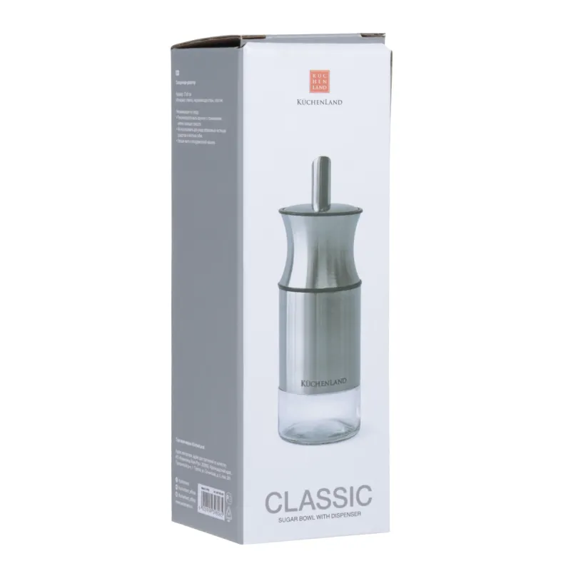 Сахарница-дозатор, 17 см, 120 мл, стекло/сталь, Classic, image-2