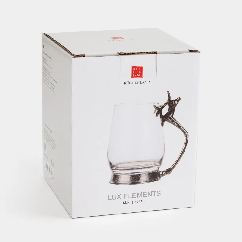 Кружка, 400 мл, стекло/металл, Серебристый олень, Lux elements, image-4