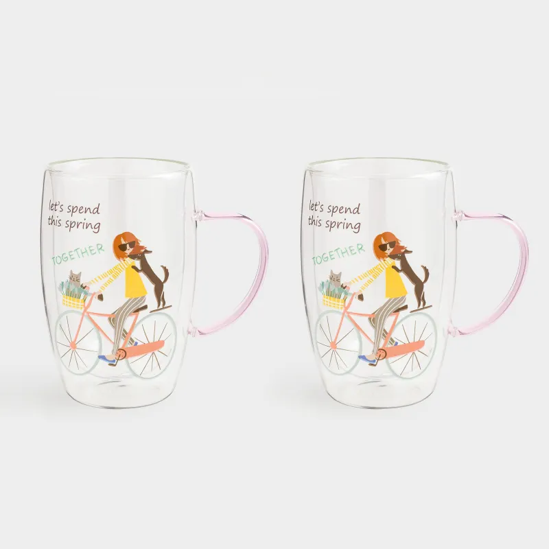 Кружка, 440 мл, 2 шт, стекло Б, розовая, Spring together, Air decor, image-0