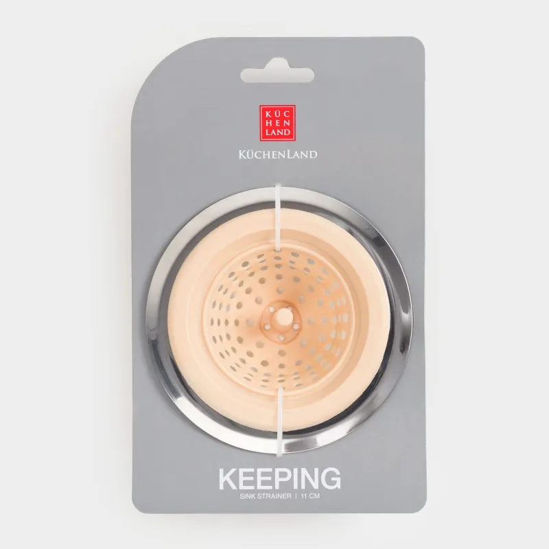Фильтр для раковины, 11 см, сталь/силикон, бежевый, Keeping, image-6