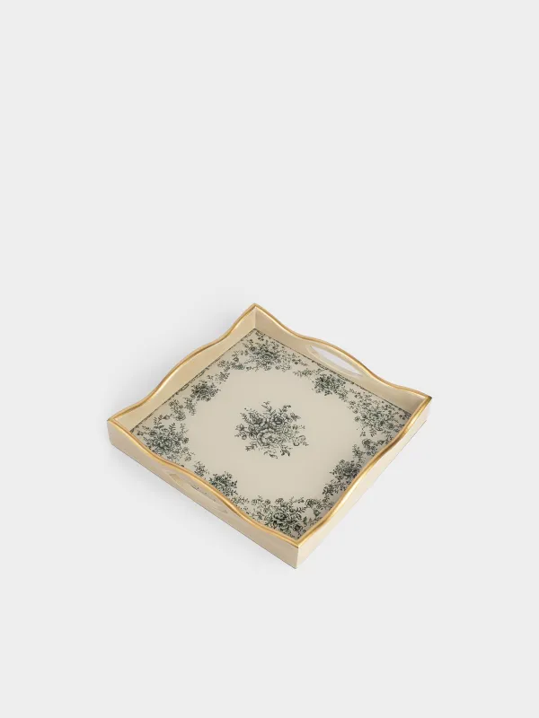 Поднос, 30х30 см, МДФ/стекло, квадратный, молочно-золотистый, Зеленые цветы, Green lace, image-4