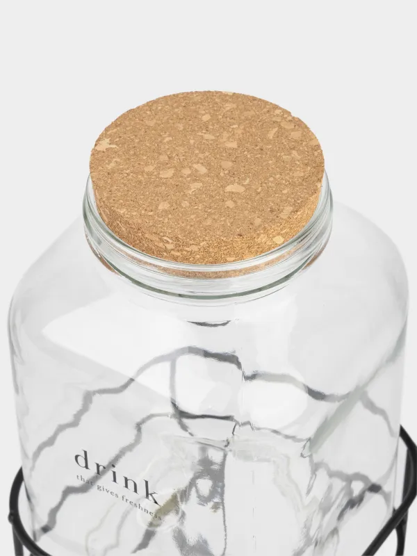 Диспенсер для напитков, 3 л, на подставке, стекло/пробка/металл, Clear font, image-3