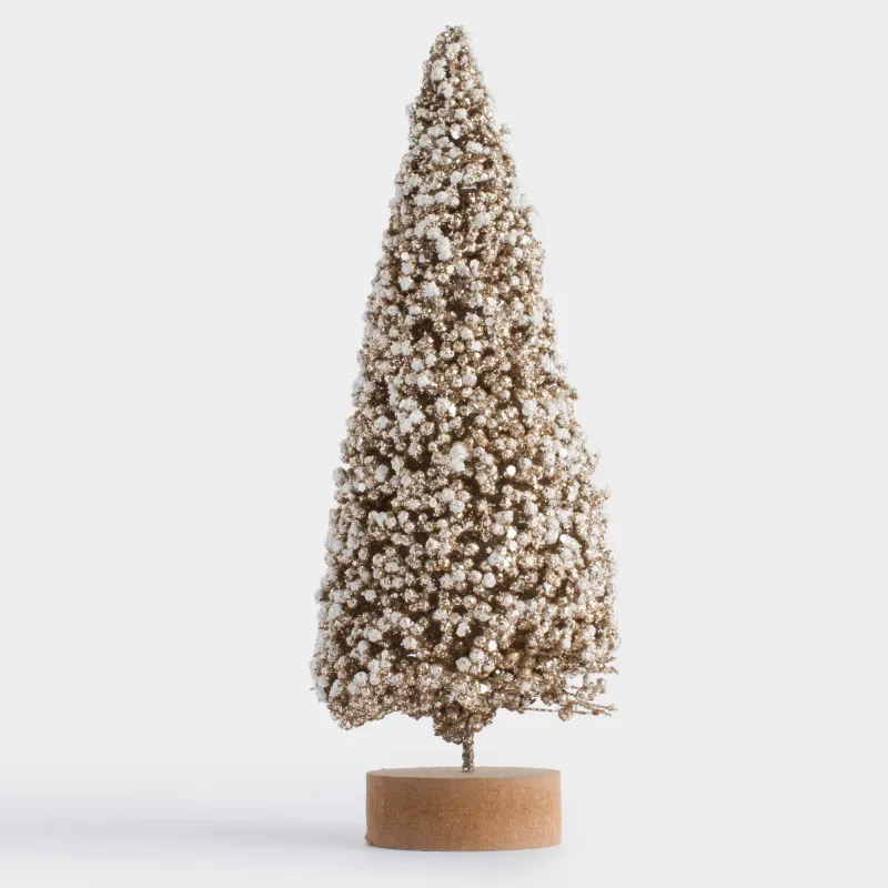 Статуэтка, 21 см, на подставке, пластик/металл, бело-золотистая, Заснеженная ель, Frosty sparks, image-1