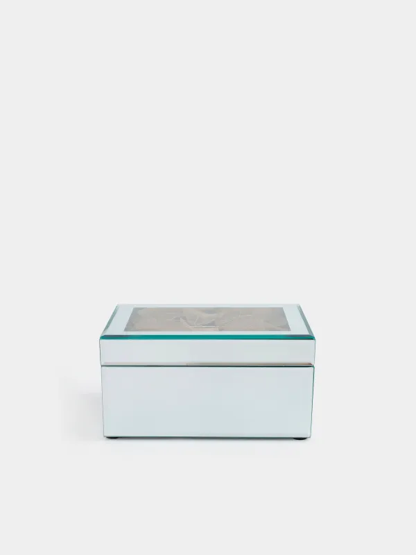 Шкатулка для украшений, 20х14 см, стекло, зеркальная, Золотистые листья, Glossy, image-1