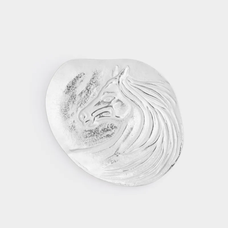 Блюдо декоративное, 18х21 см, металл, серебристое, Лошадь, Horse silver
