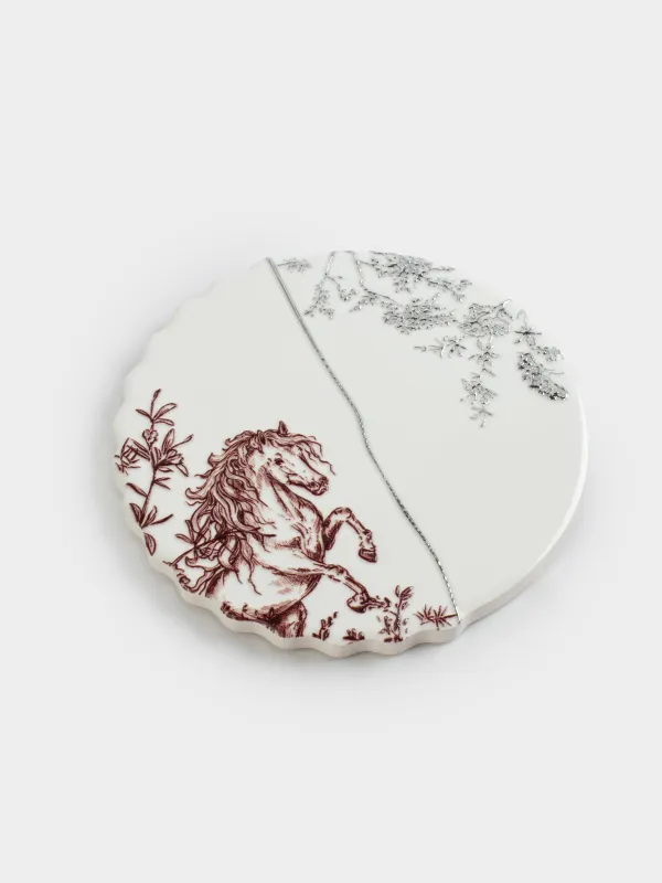 Подставка под кружку, 11 см, круглая, керамика/пробка, белая, Лошадь, Kairon horse, image-1