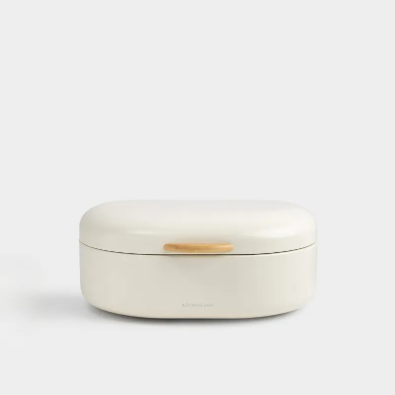 Хлебница, 34x24х14 см, металл/бамбук, овальная, молочная, Milk kitchen