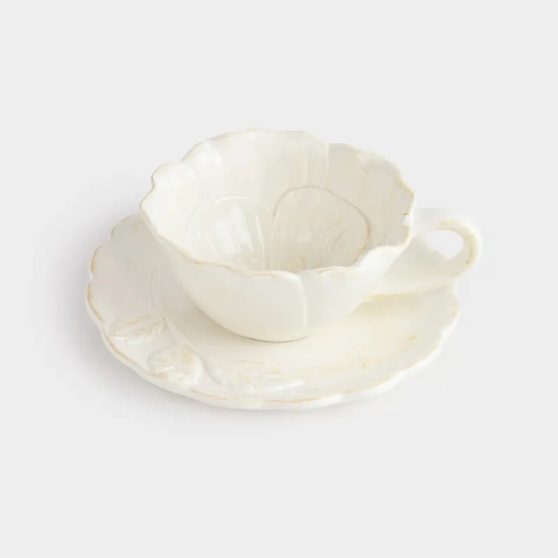 Пара чайная, 1 перс, 2 пр, 320 мл, керамика D, молочно-бежевая, Цветок, Bloome