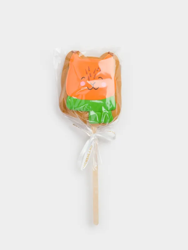 Пряник, 40 гр, глазированный, имбирный, на палочке, оранжево-зеленый, Белочка в шарфе, Prani, image-4