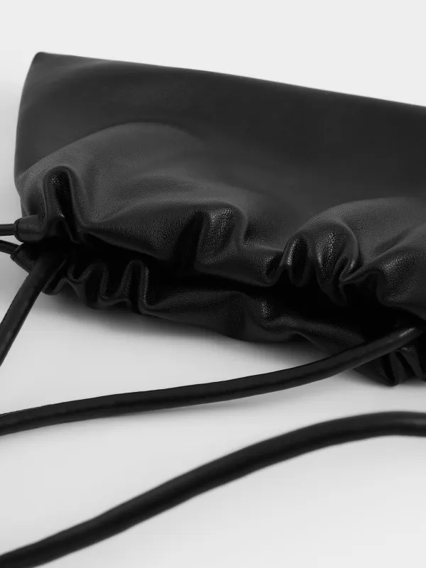 Сумка женская, 33х22 см, с ремешком, на завязках, полиуретан, черная, Force, image-2