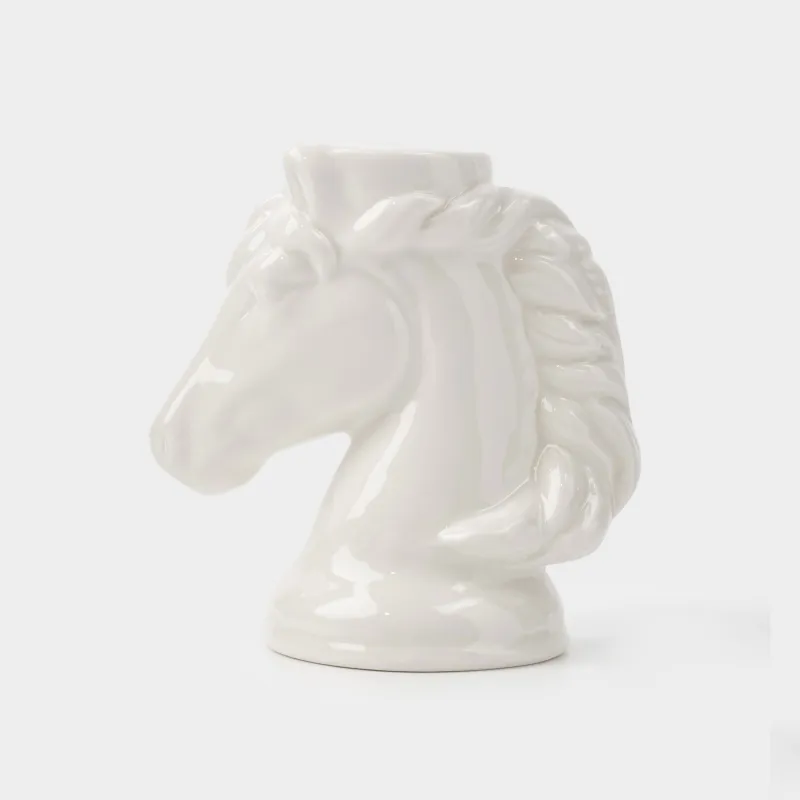 Подсвечник, 9 см, для тонкой свечи, фарфор P, молочный, Голова коня, Horse white