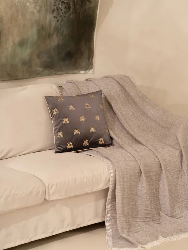 Подушка декоративная, 45х45 см, вельвет, серая, Пчелы, Honey, image-3