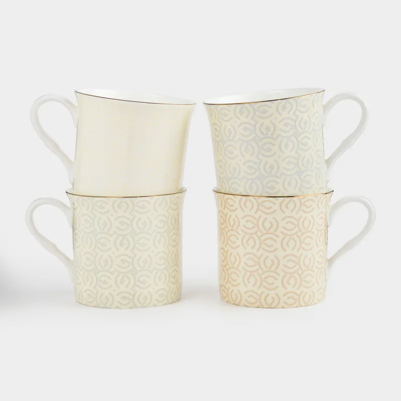 Кружка, 330 мл, 4 шт, фарфор F, микс, с золотистым кантом, Узоры, Geometry