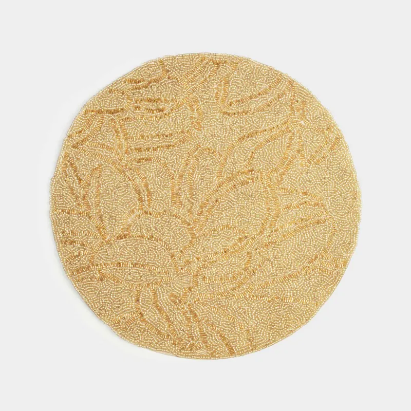 Салфетка под приборы, 36 см, бисер, круглая, шампань, Листья, Art beads