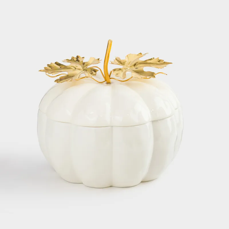 Емкость для хранения, 16х16 см, 860 мл, фарфор P/сталь, молочно-золотистая, Тыква, Golden glow