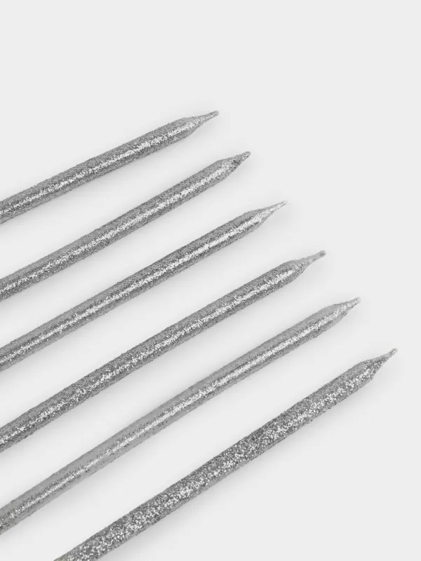 Свеча для торта, 15 см, 6 шт, тонкая, серебристая, Birthday party, image-4