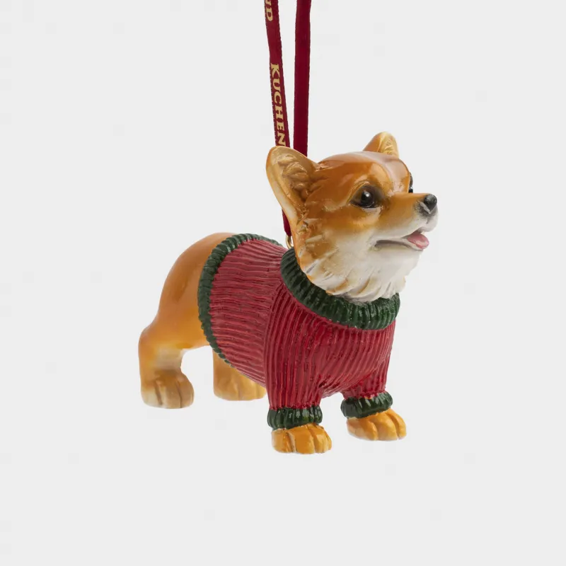 Игрушка елочная, 8 см, полирезин, красно-коричневая, Корги в свитере, Figure christmas