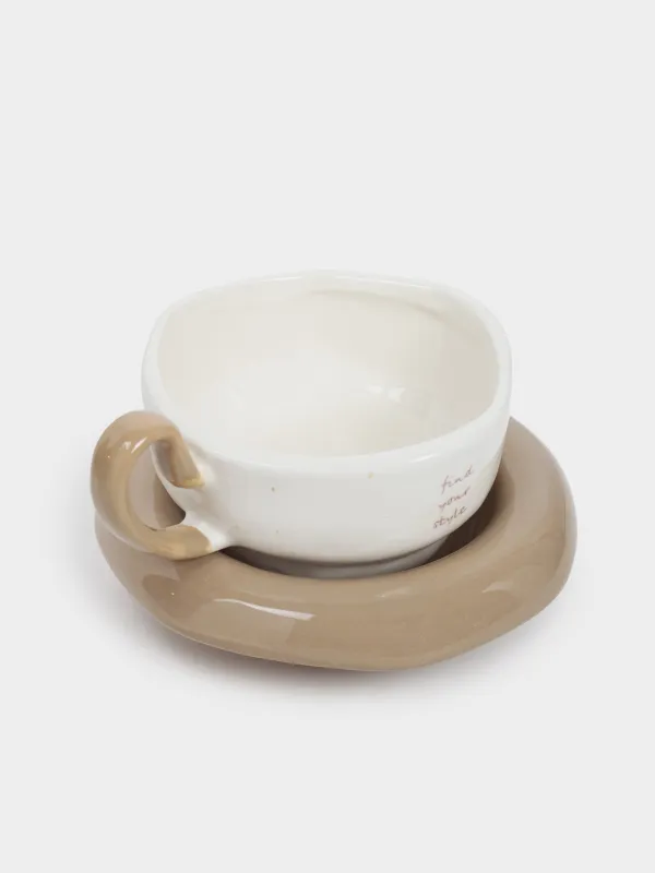 Пара чайная, 1 перс, 2 пр, 290 мл, керамика D, молочно-серая, в крапинку, Find your style, Delicia, image-2