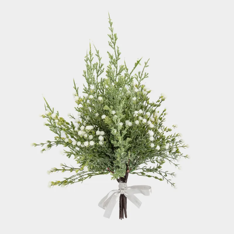 Букет декоративный, 40 см, пластик, Хвоя с белыми цветами, Conifer decor
