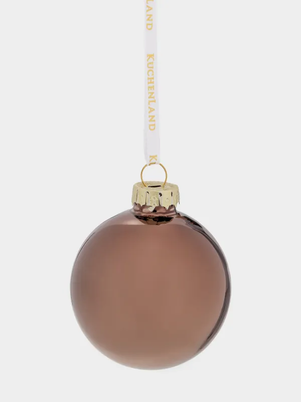 Набор елочных игрушек, 6 см, 6 шт, стекло, с блестками, бронзовый, Шар, Ball sparkle, image-1