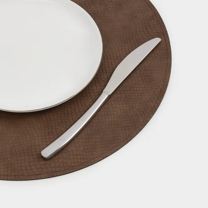 Салфетка под приборы, 38 см, двусторонняя, ПВХ, круглая, коричневая/хаки, Змеиная чешуя, Rock, image-5