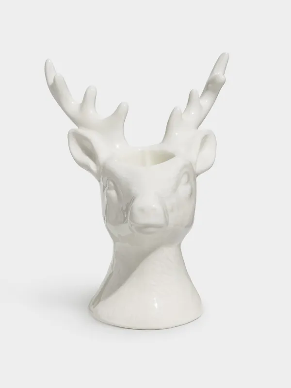 Подсвечник, 11 см, для тонкой свечи, керамика, белый, Олень, Forest deers, image-0