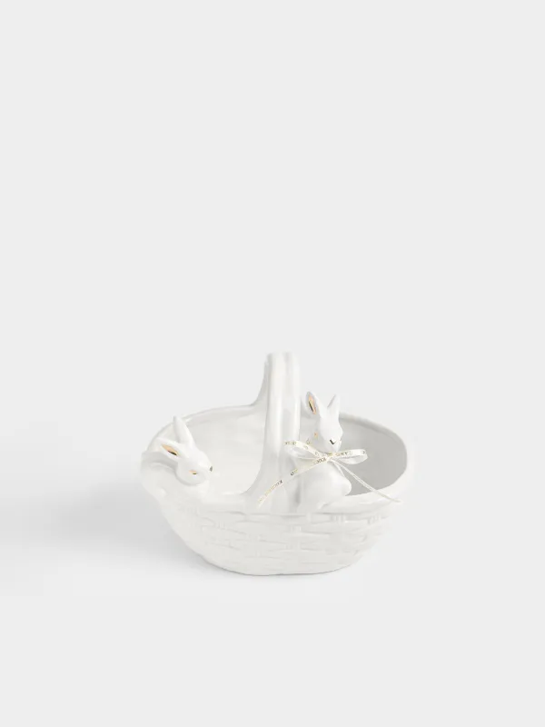 Конфетница, 21х17 см, 1 л, с ручкой, керамика D, молочно-золотистая, Кролики, Rabbit gold, image-1