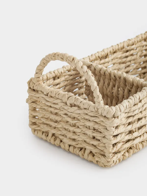 Корзина для хранения, 24х11 см, 2 отд, плетеная, с ручками, целлюлоза, прямоугольная, Braided, image-5