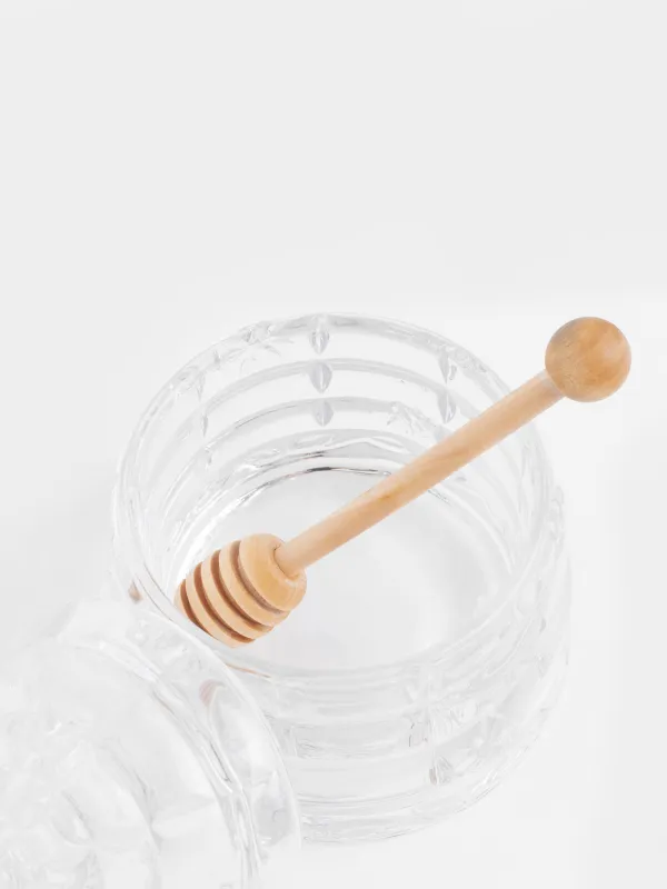 Банка для меда, 290 мл, с ложкой, стекло Р/дерево, Узоры, Honey, image-2