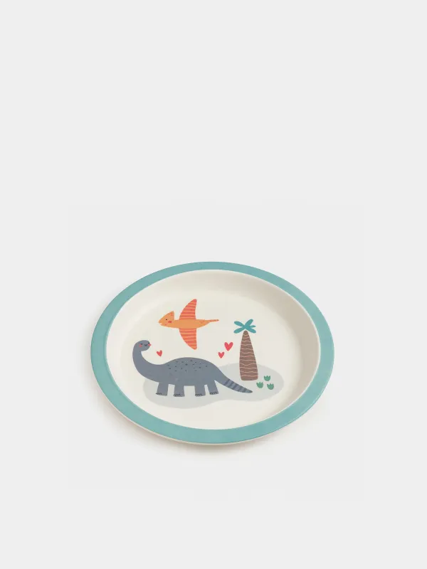 Тарелка закусочная, детская, 21 см, бамбук, голубая, Динозавры, Dino, image-2