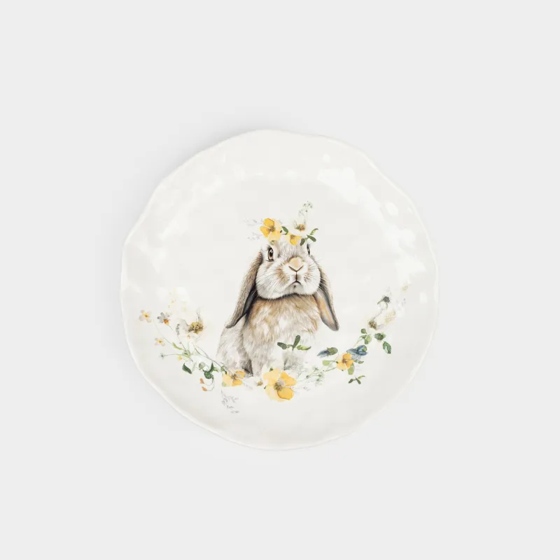 Тарелка обеденная, 28 см, керамика D, белая, Кролик с цветами, Natural Easter