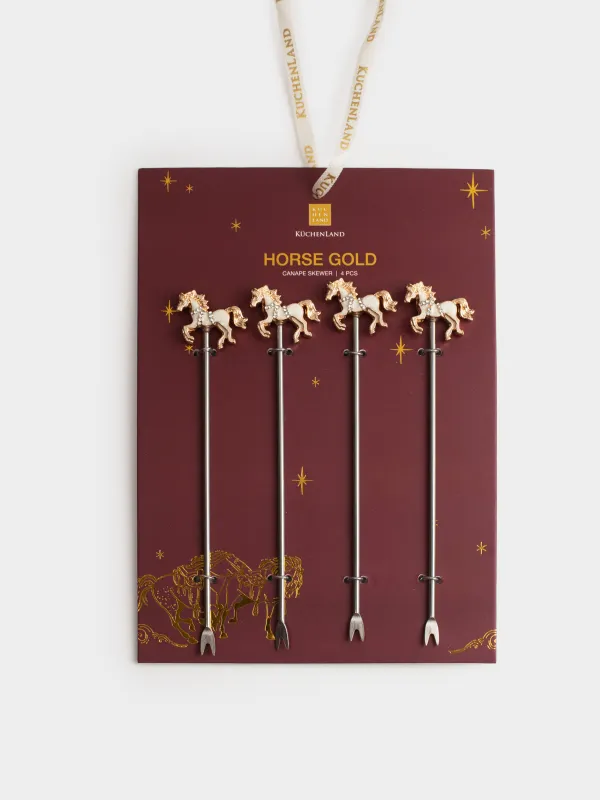 Шпажка для канапе, 12 см, 4 шт, металл, молочно-золотистая, Конь, Horse gold, image-4